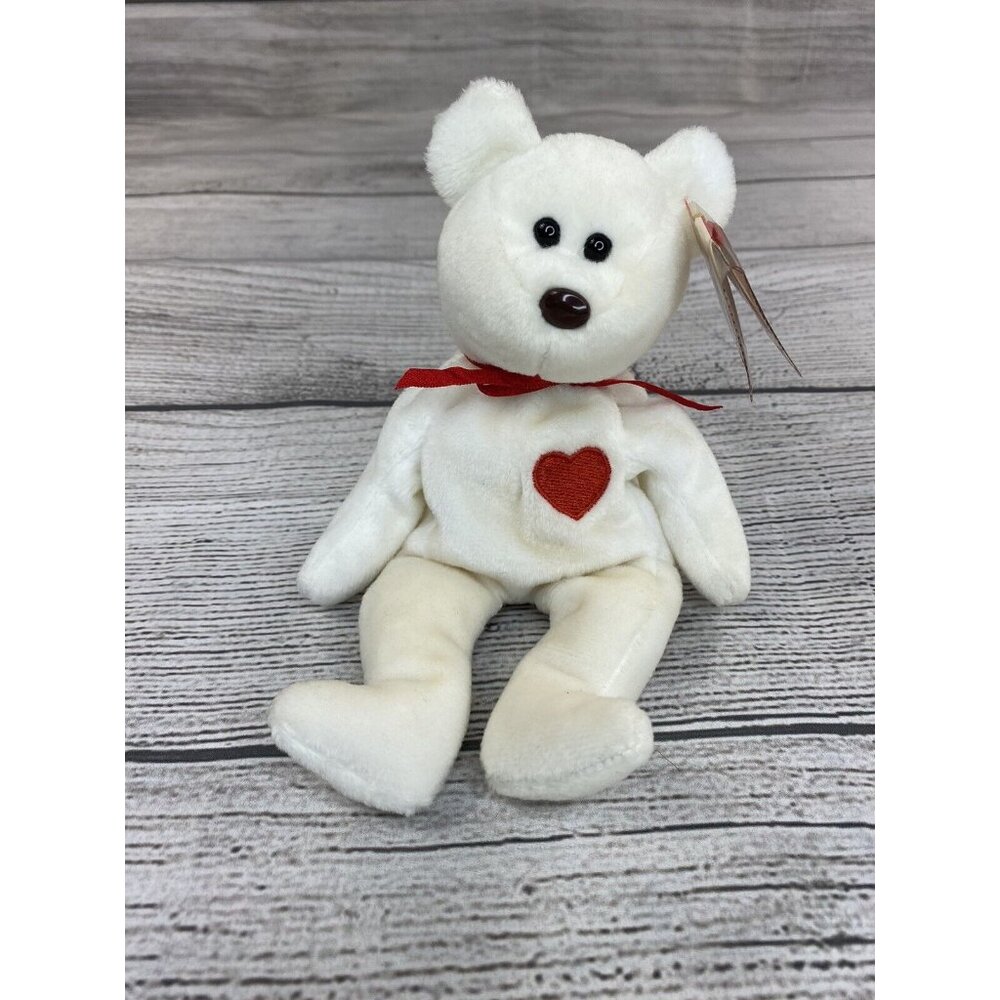VALENTINO Beanie Babies TY Valentines Day White Teddy Bear w/ Heart Plush Toy